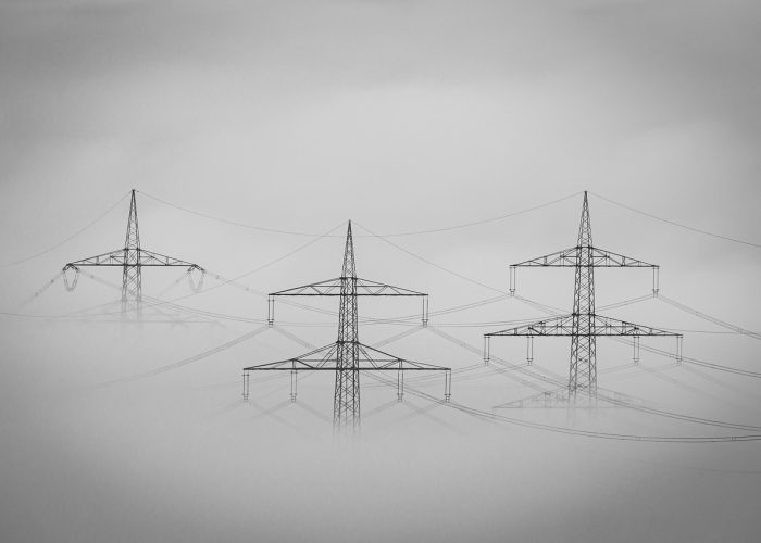 fog, landscape, electricity, electricity pylons, haze, mood, clouds, heaven, mystical, the atmosphere, black-and-white, nature, three, technology, industry, cotton wool, stole, electro, supply, transmission